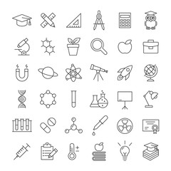 science laboratory equipments line black icons set