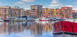 Panorama of a red bow in the east harbor of Groningen