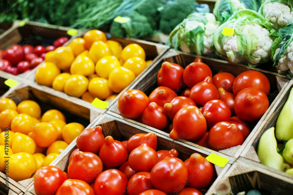 Assortment of fresh vegetables at market