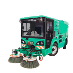 New street sweeper machine on white isolated background