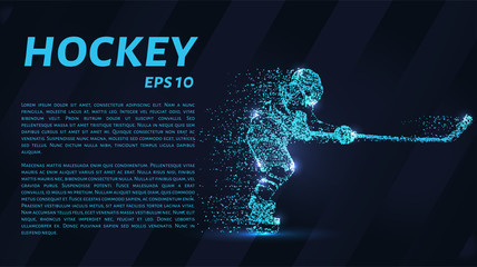 Wall Mural - A hockey game consists of points. Particles in the form of a hockey player on a dark background. Vector illustration. Graphic concept of hockey