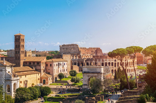 Fotografia, Obraz View of Colosseum and Roman Forum from Palatine Hill in Rome, Italy