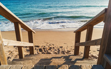 Wooden Stairs To The Beach In Tarifa, Andalusia, Spain