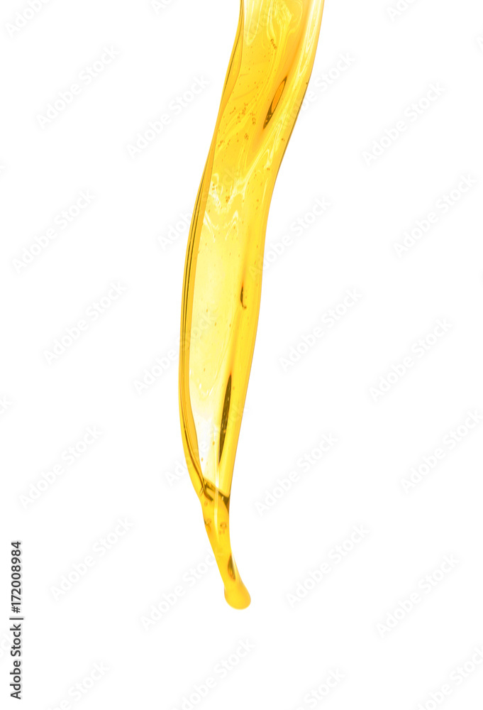 Cooking oil pouring, isolated on white
