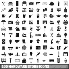 100 hardware store icons set, simple style 