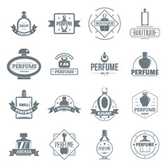 Wall Mural - Perfume bottles logo icons set, simple style