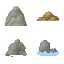 Boulders, A Rounded Mountain, Rocks In The Sea. Different Mountains Set Collection Icons In Cartoon Style Vector Symbol Stock Illustration Web.