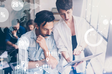 Wall Mural - concept of digital diagram,graph interfaces,virtual screen,connections icon on blurred background.co