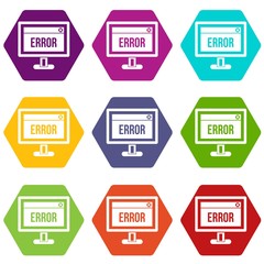 Poster - Error sign on a computer monitor icon set color hexahedron