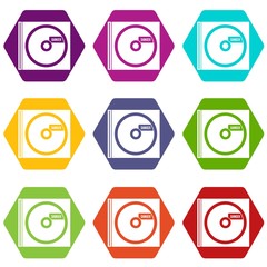 Poster - CD with danger lettering icon set color hexahedron