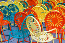 Colorful Chairs At Memorial Union Terrace On The Campus Of The University Of Wisconsin–Madison. The Terrace A Popular Outdoor Space Overlooking Lake Mendota.