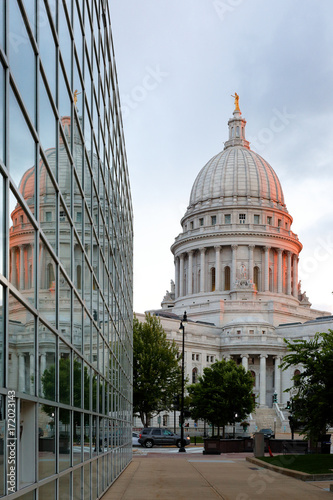 Reflecting Madisons Changing Capitol >> The Reflection Of Wisconsin State Capital On A Glass Building At Reflecting Madisons Changing Capitol >> The Reflection Of Wisconsin State Capital On A Glass Building At