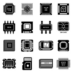 Poster - Computer chips icons set, simple style