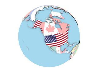 Wall Mural - USA on globe isolated