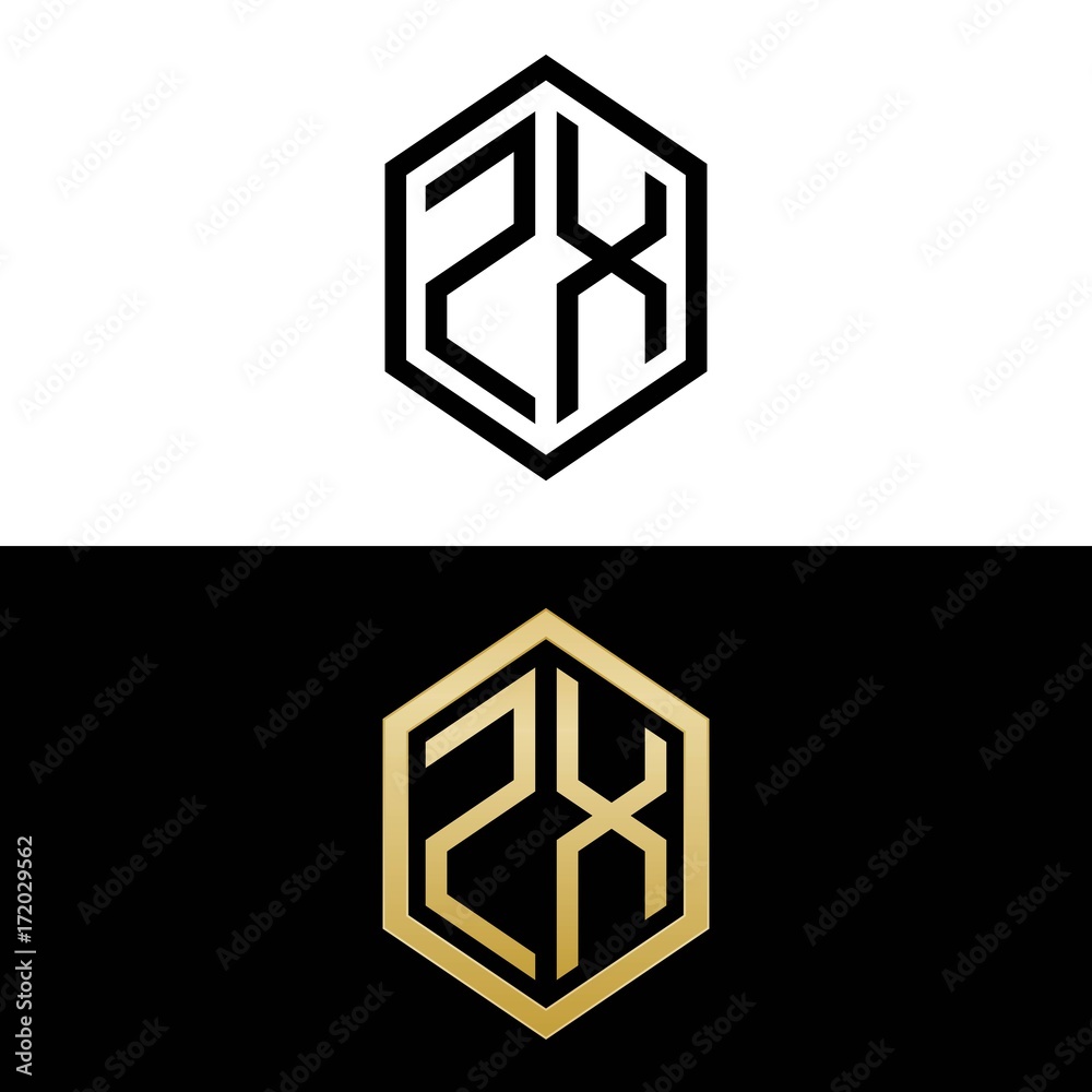 initial letters logo zx black and gold monogram hexagon shape vector ...