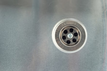 Water Drain Hole In Stainless Steel Sink.