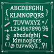 Sketch Cyrillic font, Board with a set of sketch symbols, Sketch font alphabet and numbers, Vector illustration