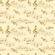 beige seamless pattern with wavy music notes - vector background