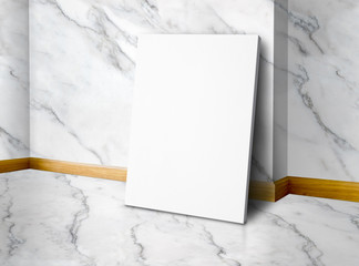 Leinwandbilder - Blank white paper poster leaning on white marble wall and floor in condominium room,Mock up template for display or montage of design