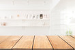 © BrightSpace - Empty wooden table and modern kitchen background with shelf,