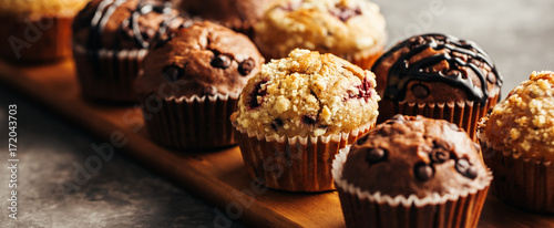 Fotografía Chocolate Muffin with Chocolate Chips. Selective focus.