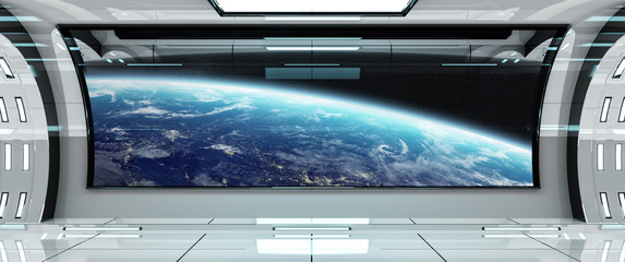 Canvas Print - spaceship interior with view on earth 3d rendering elements of this image furnished by nasa