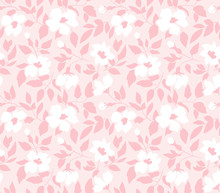 Vector Seamless Background With  Wild Roses, Vintage Style. Hand Drawn Fabric Design. Stylish Pink Floral Seamless Pattern.