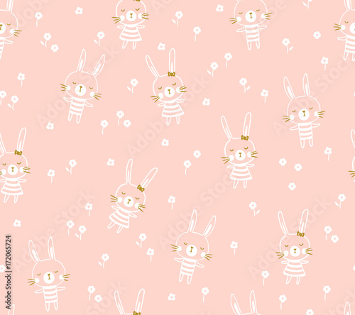 Easter seamless pattern design with bunnies. Light baby print for child fabric or gift paper. Vector illustration.