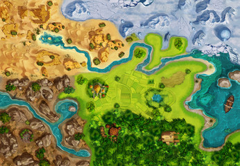 game map, game board, top view. medieval style. video game's digital cg artwork, colorful concept il