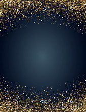 Festive Vertical Christmas And New Year Background With Gold Glitter Of Stars. Vector Illustration.