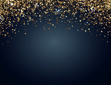 Festive Horizontal Christmas And New Year Background With Gold Glitter Of Stars. Vector Illustration.
