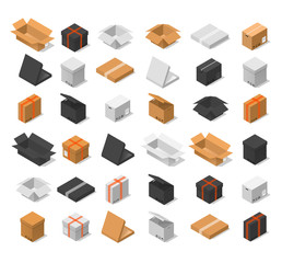 Poster - Cardboard Boxes Color Set Isometric View. Vector