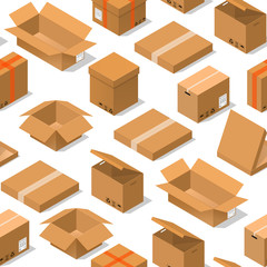 Poster - Cardboard Boxes Background Pattern on a White Isometric View. Vector