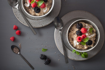 healthy breakfast oatmeal porridge with raspberry blackberry