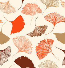 Seamless Floral Pattern With Beauty Ginkgo Leaves. Vector Elegant Background