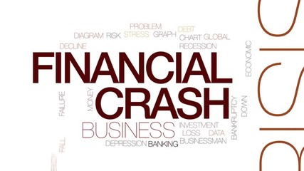 Wall Mural - Financial crash animated word cloud, text design animation. Kinetic typography.