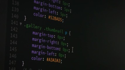 Poster - programmer scrolling up and down and checking code for editing futuristic technology concept with gr