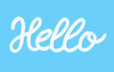 Hello word calligraphy design, blue background, vector illustration