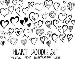 Wall Mural - Set of Heart doodle illustration Hand drawn Sketch line vector eps10