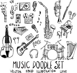 Wall Mural - Set of music doodle illustration Hand drawn Sketch line vector eps10