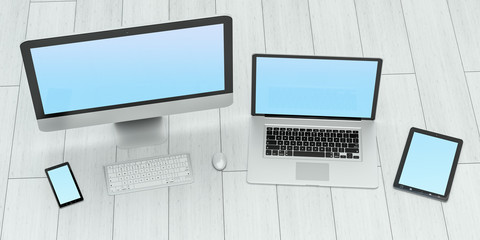 Poster - Modern computer laptop mobile phone and tablet 3D rendering