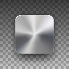 Poster - Metal blank app icon, technology button template with brushed texture, chrome, silver, steel, realistic shadow and transparent background for web sites, interfaces, UI, applications, apps. Vector.