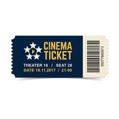 Wall Mural - Vector cinema ticket isolated on white background.