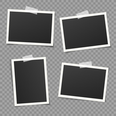 Poster - Set of vintage photo frame with white adhesive tape. Vintage style.  Vector illustration with adhesive tapes. Photorealistic Vector EPS10 Mockups. Retro Photo Frame Template for your photos.