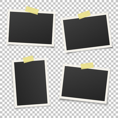 Poster - Set of vintage photo frame with yellow adhesive tape. Vintage style.  Vector illustration with adhesive tapes. Photorealistic Vector EPS10 Mockups. Retro Photo Frame Template for your photos.