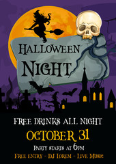 Wall Mural - Halloween holiday party spooky night vector poster