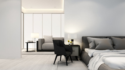 Canvas Print - bedroom and living room in apartment or hotel - Interior design - 3D Rendering