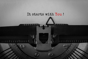 Aufkleber - Text It starts with You typed on retro typewriter