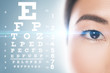 Asian woman and eye chart for sight test.
