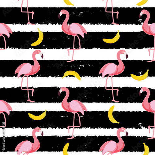 Cotton fabric Cute Seamless Flamingo Pattern Vector Illustration